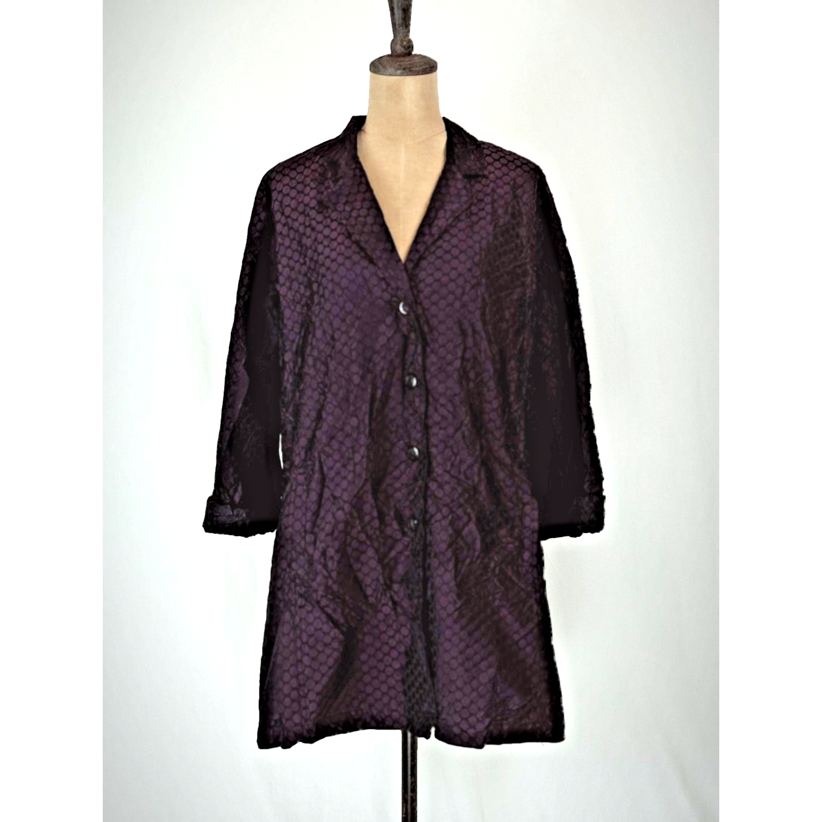Sun Kim Comfy Usa 1x Black & Purple Crinkle Polka Dot Jacket 1x #0088